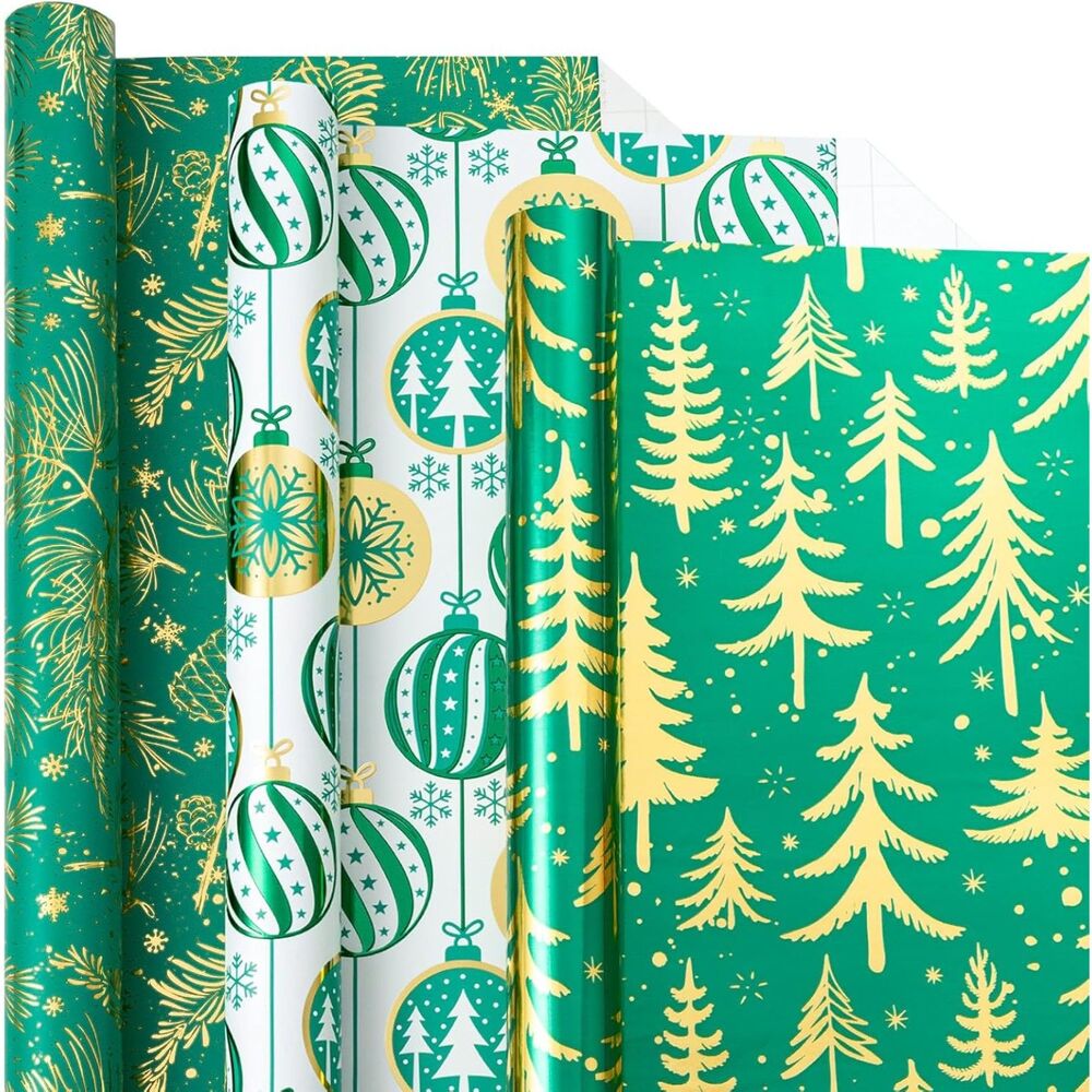 Homeral Green Christmas Wrapping Paper Rolls- 3 Rolls -17" x 120" Per Roll